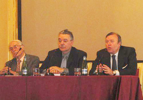 2010-04-22 Book presentation of "Franco Corelli l'uomo, la voce, l'arte". From left to right: Bruno Bartoletti (conductor), Giancarlo Landini, Carlo Fontana (former  sovrintendante of La Scala)